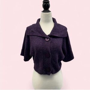 Y2K Purple Short-Sleeve Button-Front Sweater with Wide Collar